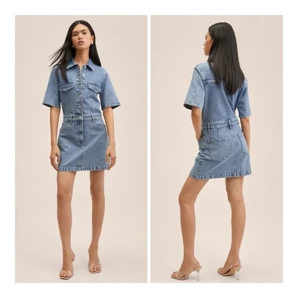 Mango Dresses & Skirts - NEW MNG Mango Short Sleeve Cotton 5-Pocket Collared Mini Denim Shirt Dress Sz 18